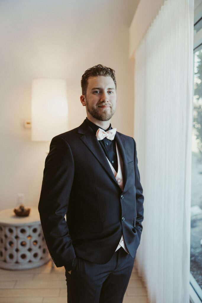 Elopement groom picture at beach side in George and Florida.