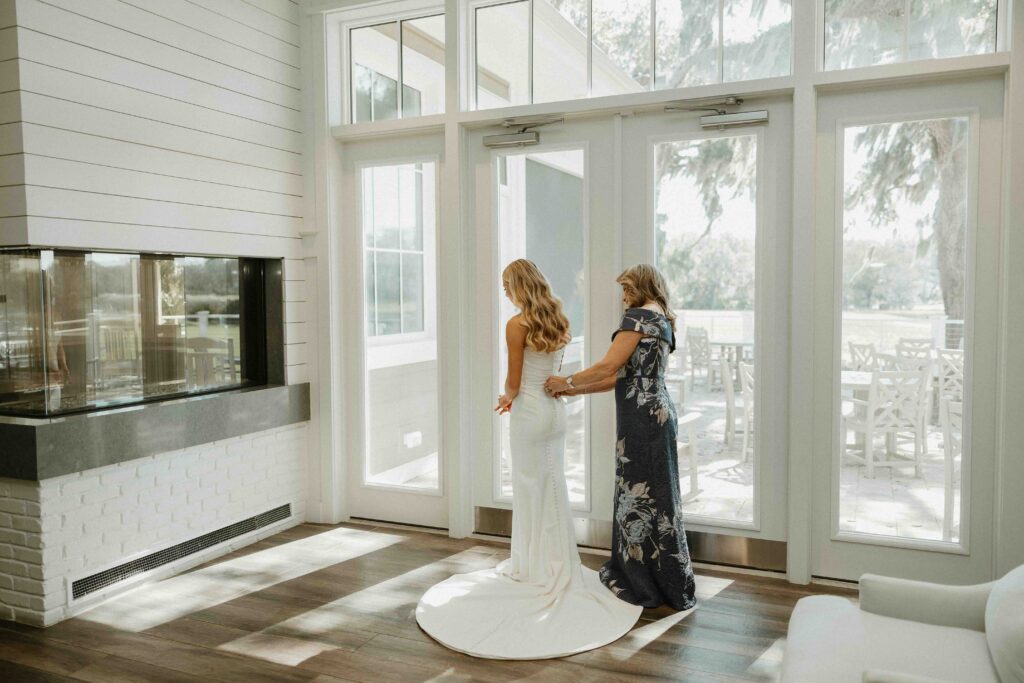 Bride getting ready at The Oaks Community Center.