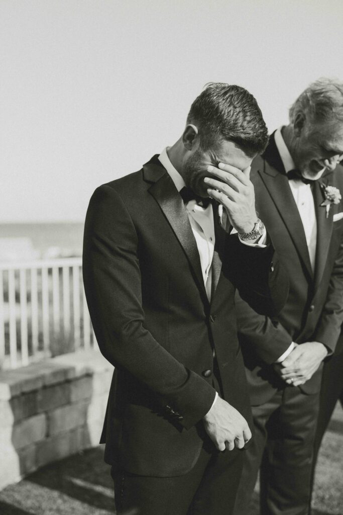 Groom gets emotional as bride walks down the aisle at Amelia Island Club.