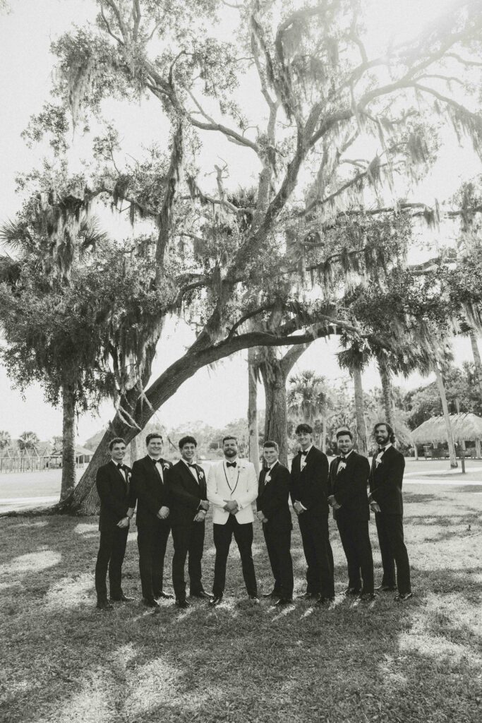 Groomsmen portraits under the oaks at the Fountain of Youth.
