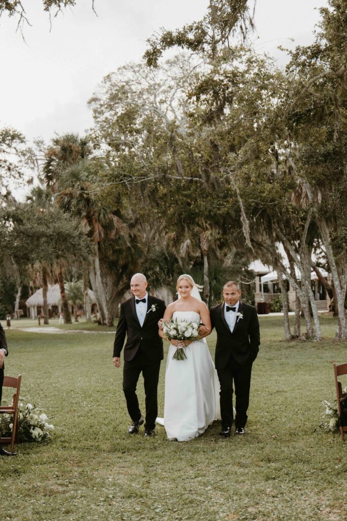 Ceremony portraits under the oaks at the Fountain of Youth.