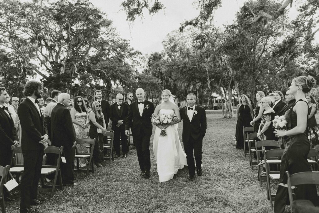 Ceremony portraits under the oaks at the Fountain of Youth.