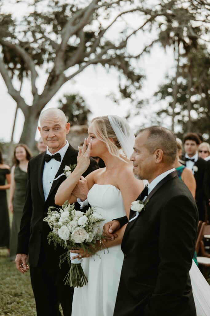 Ceremony portraits under the oaks at the Fountain of Youth.