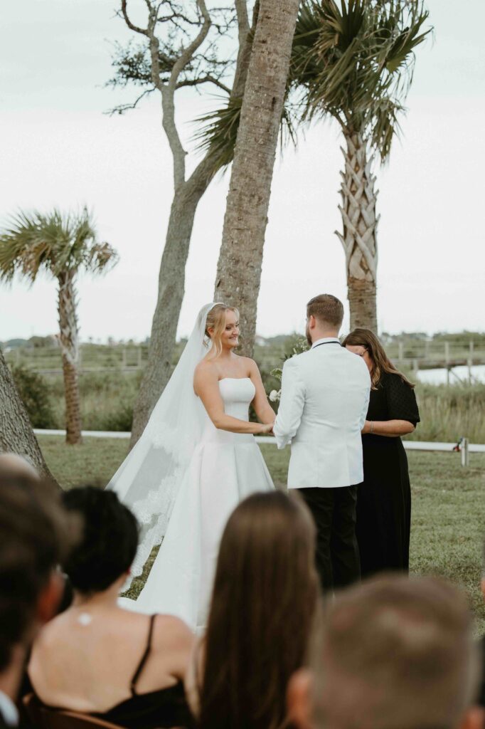 Ceremony portraits under the oaks at the Fountain of Youth.