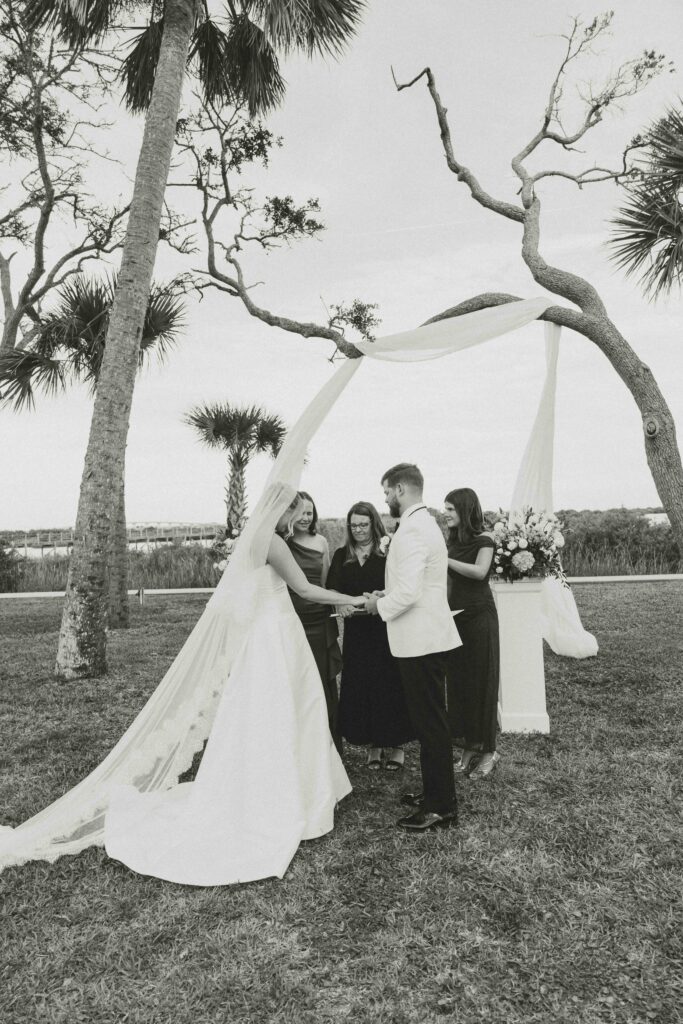 Ceremony portraits under the oaks at the Fountain of Youth.