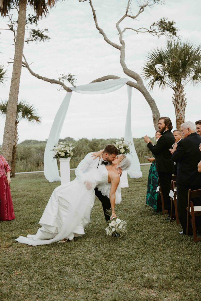 Ceremony portraits under the oaks at the Fountain of Youth.